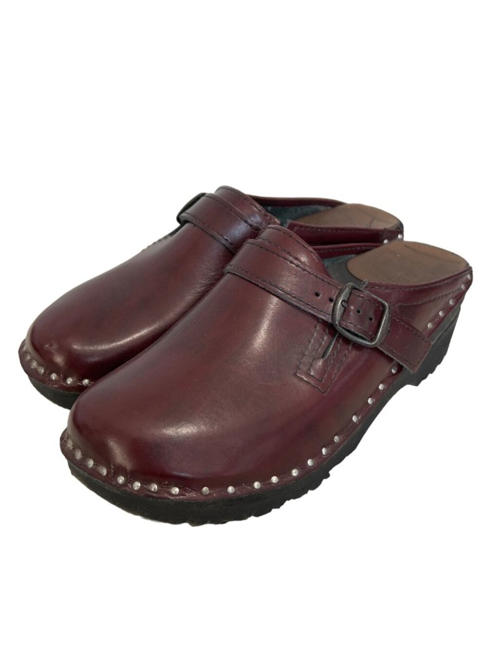 Troentorp Bastad Clogs Size 35 Donatello Studded Round Toe Maroon Leather Shoe